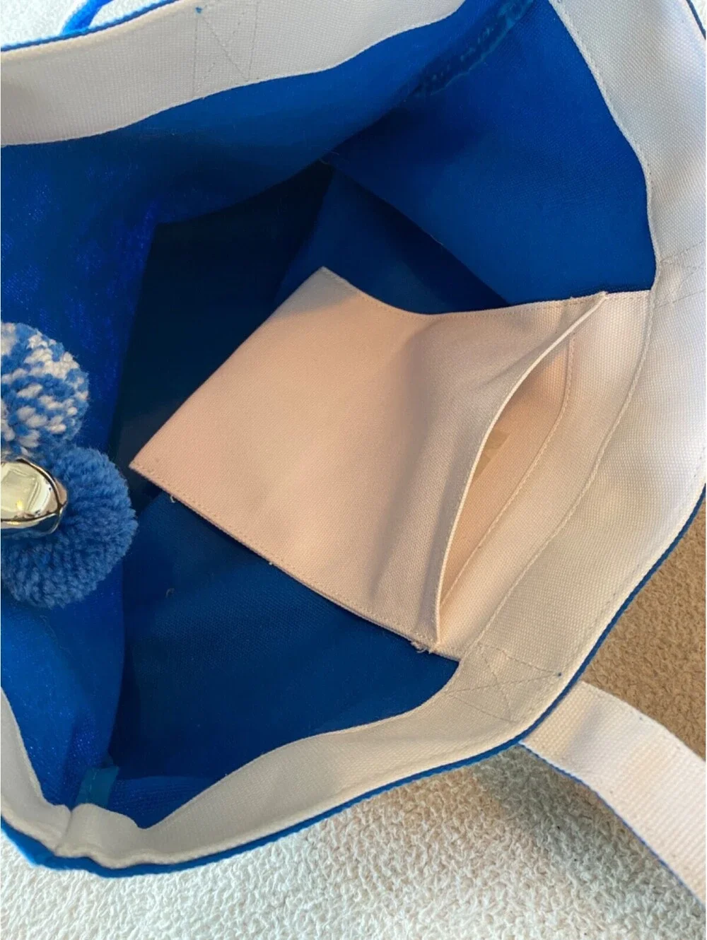 Punctuate Barnes & Noble Royal Blue Snowflake Holiday Tote Bag Jingle Bell Poms